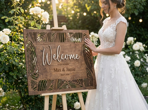 Handmade wedding welcome sign for ceremony entrance