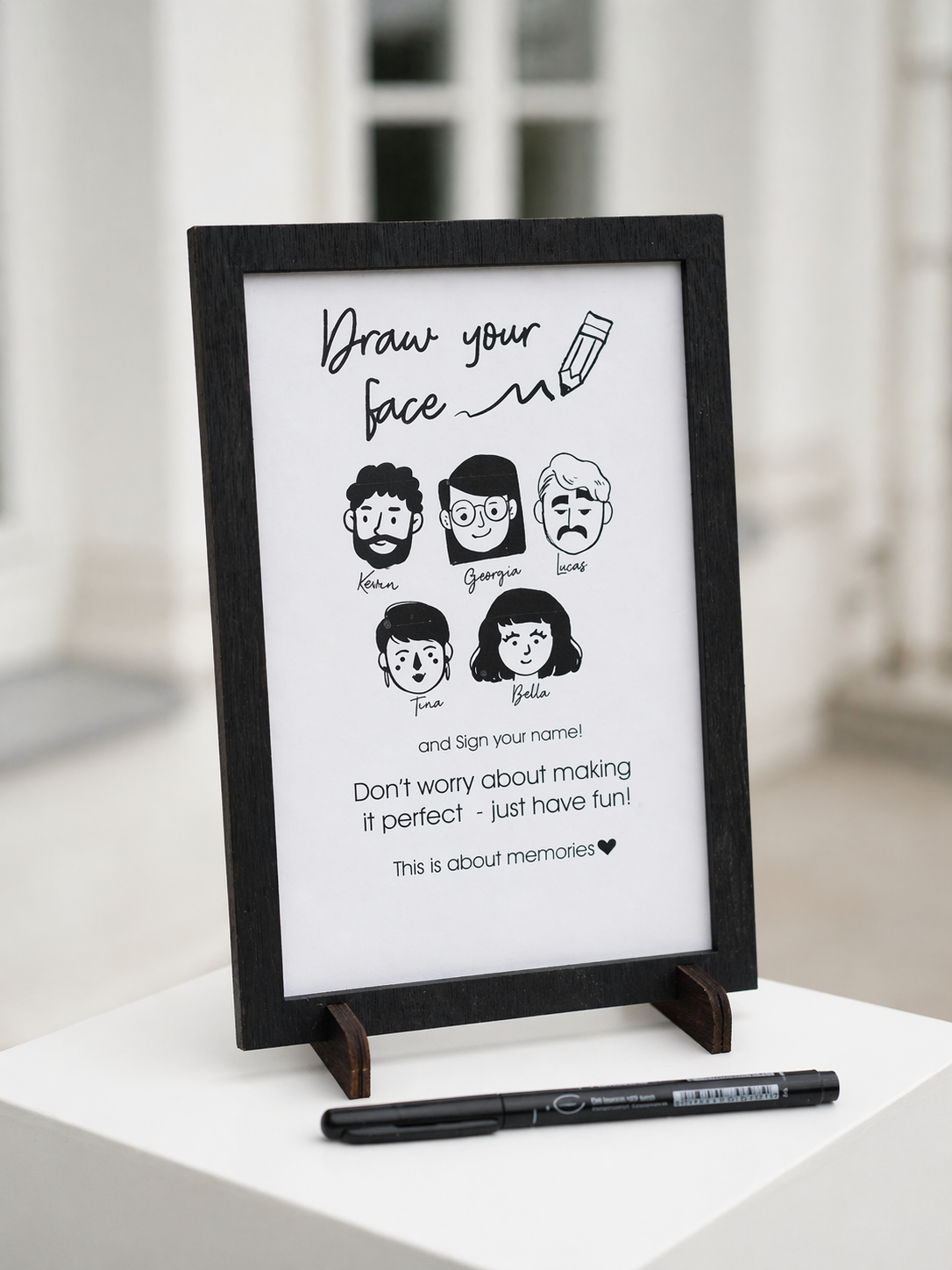 Custom draw your face rectangular wedding sign large size
