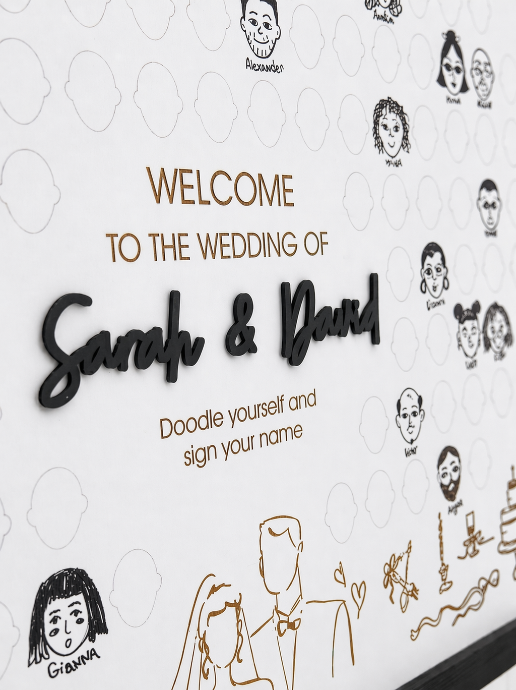 Draw Your Face Wedding Guest Book | Medium Rectangular Sign — Up to 60 Guests