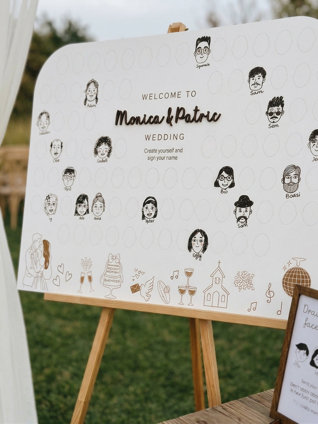 Draw Your Face Wedding Guest Book | Wooden Sign