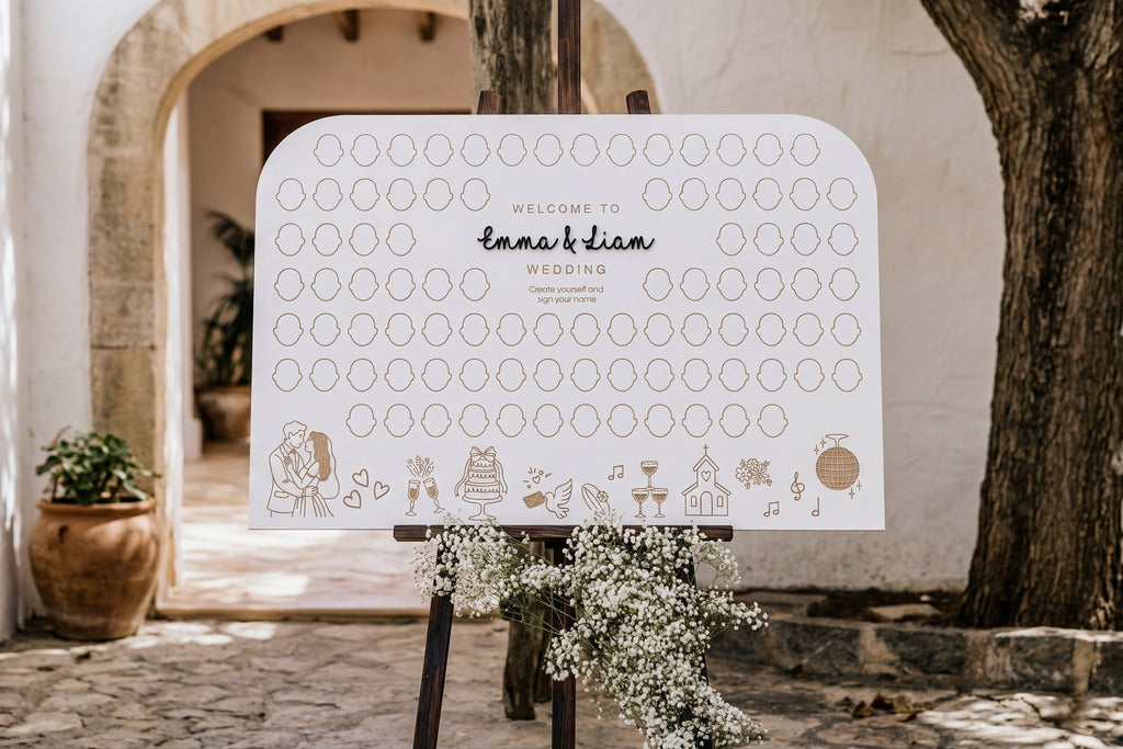Custom draw your face wedding guest book with personalized sign
