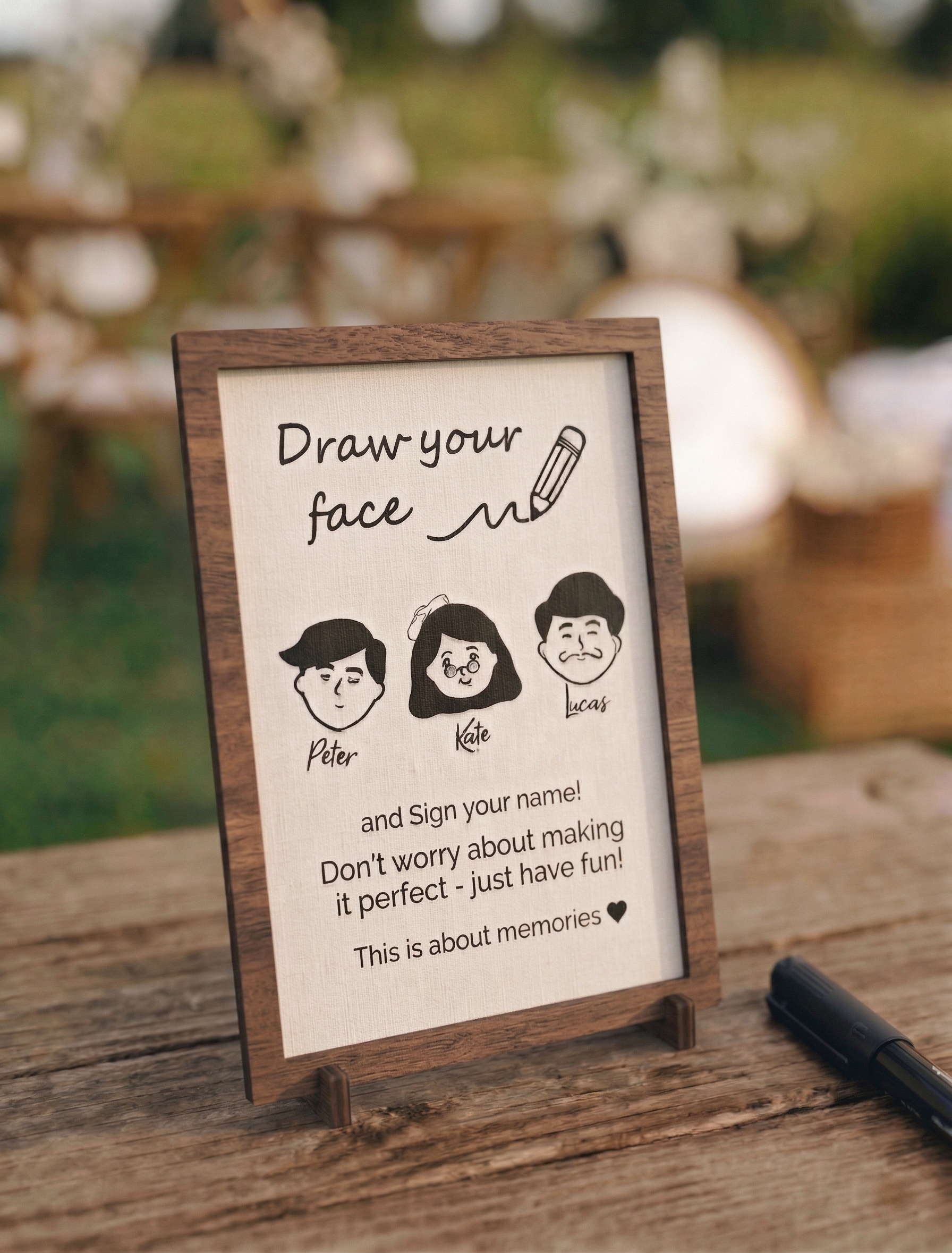Draw Your Face Wedding Guest Book | Wooden Sign