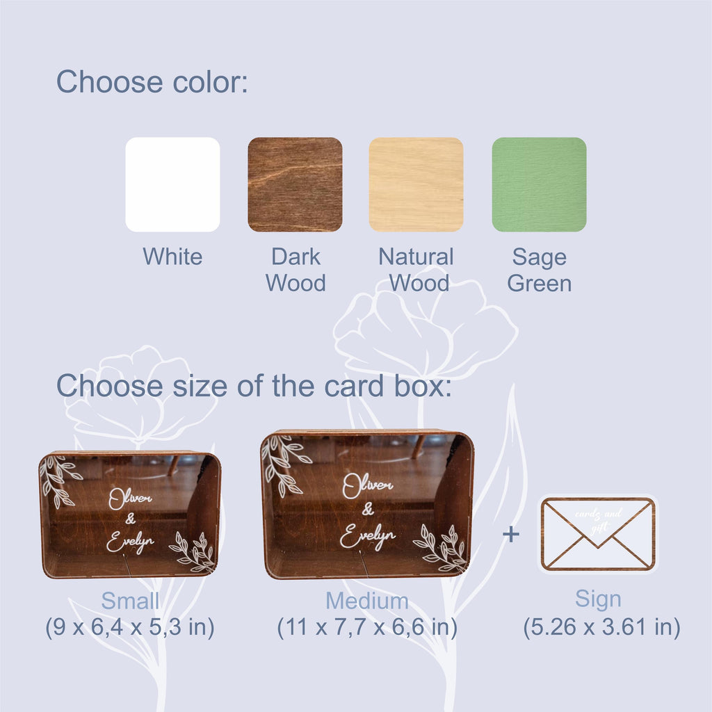 Wedding card box infographic - sizes and dimensions guide