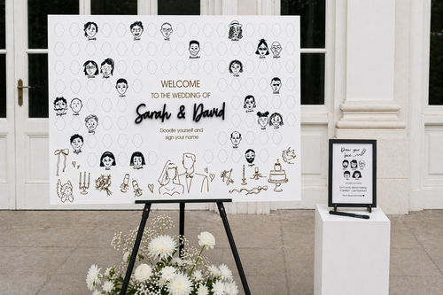 Rectangular draw your face wedding guest book with personalized sign
