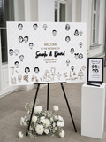 Rectangular wooden wedding guest book close-up showing frames
