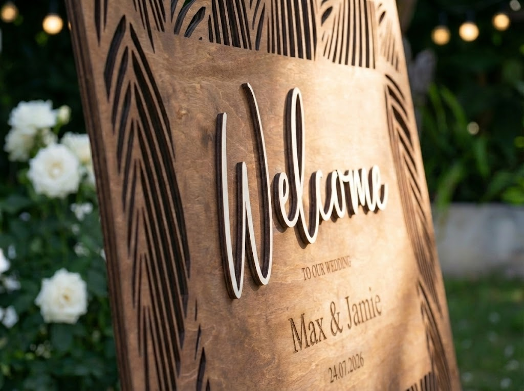Elegant custom welcome sign for wedding decor