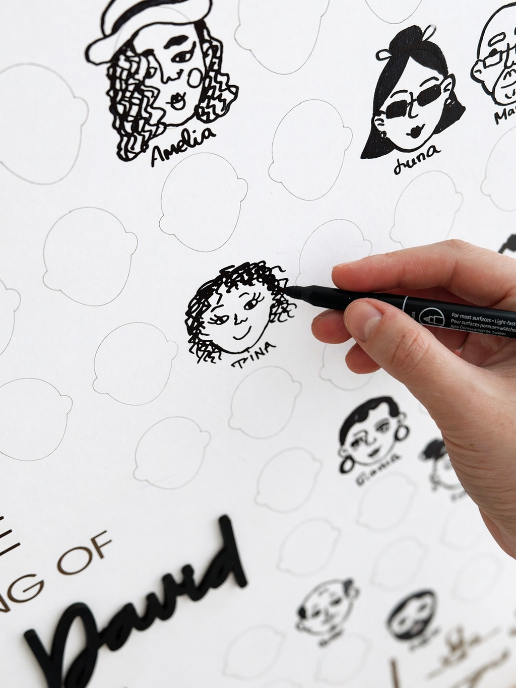 Draw Your Face Wedding Guest Book | Medium Rectangular Sign — Up to 60 Guests