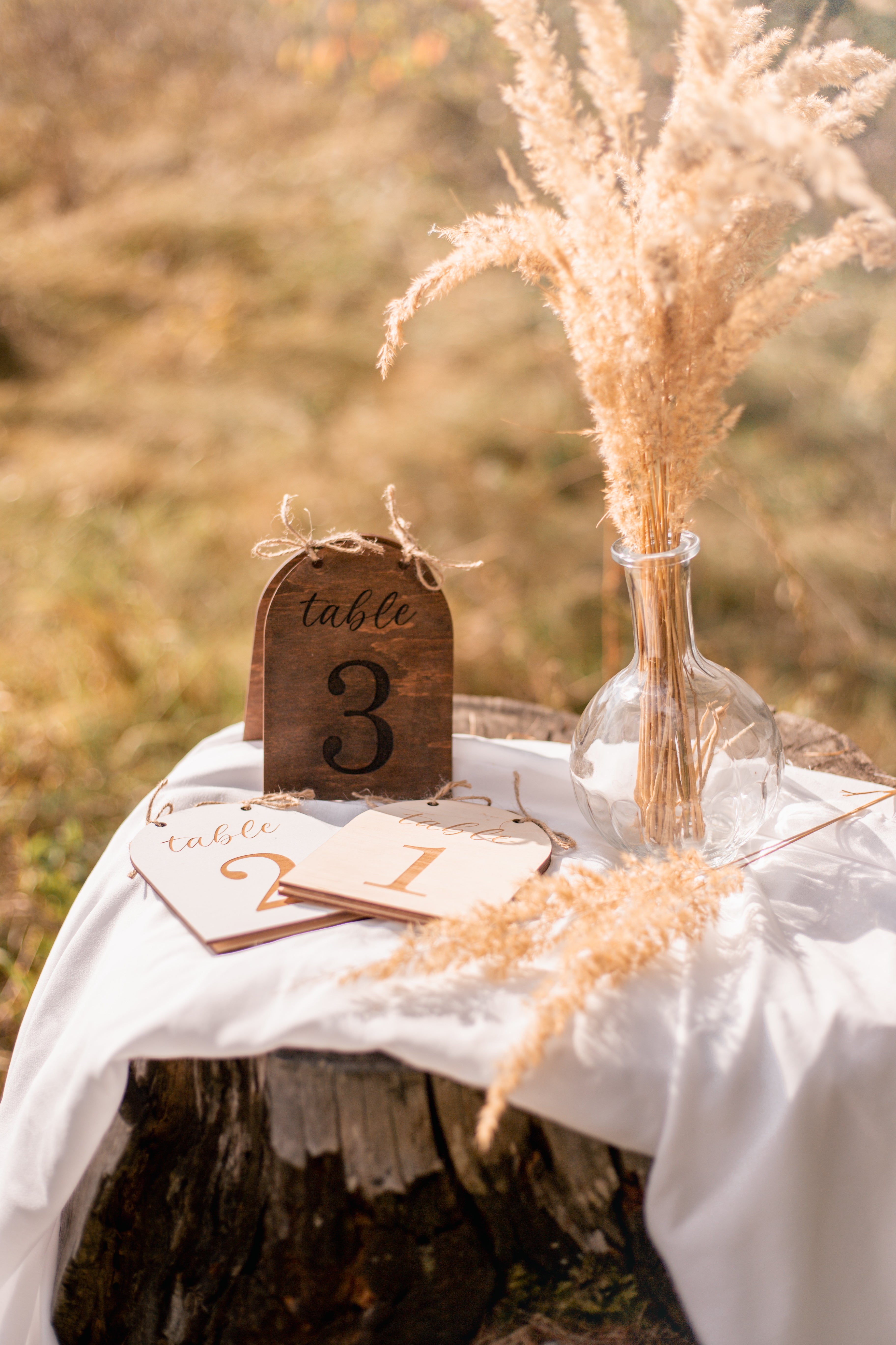Arch table numbers with twine set of 10 in dark wood
