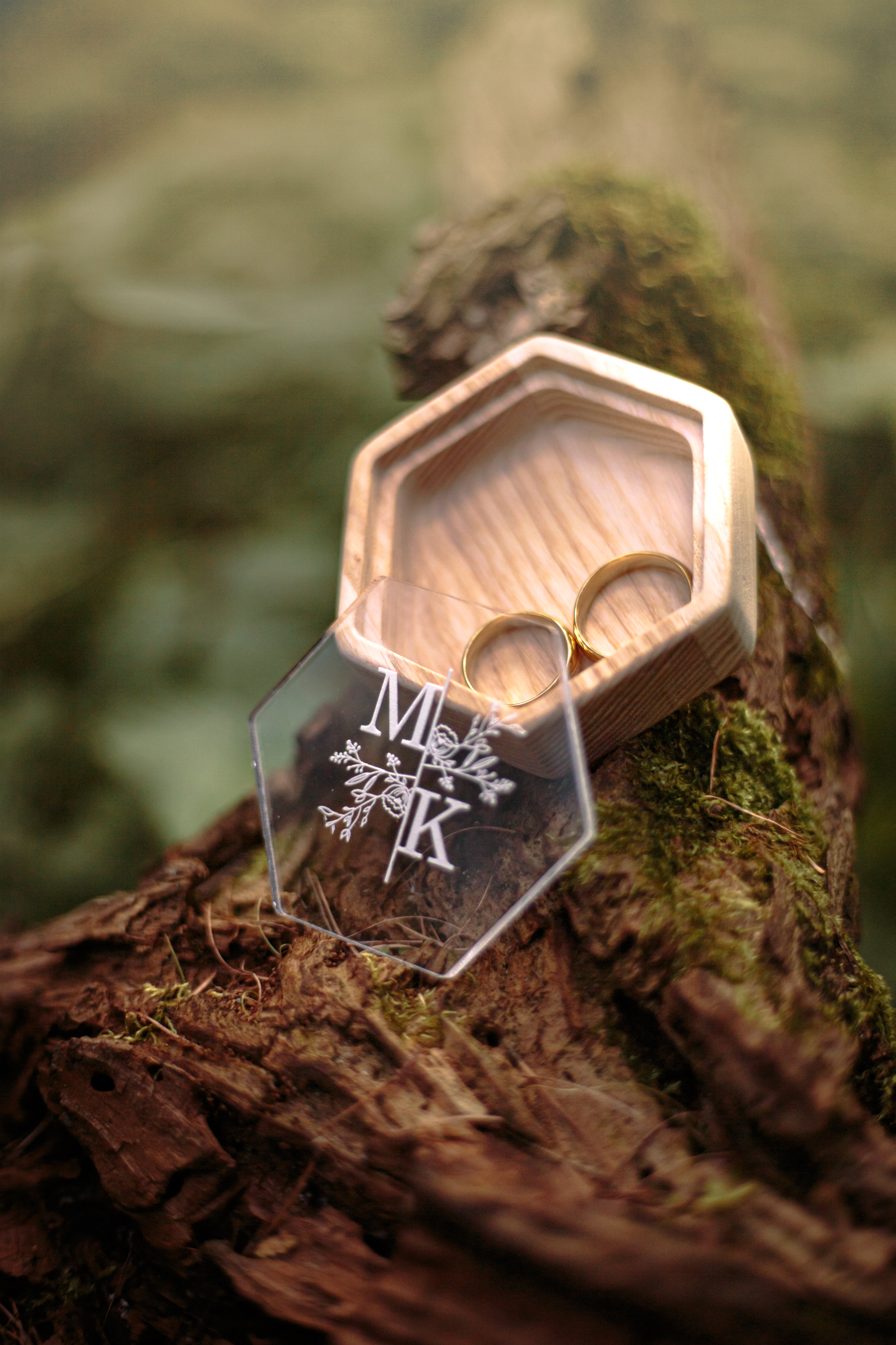 Hexagon Wedding Ring Box | Personalized Velvet Ring Bearer Box