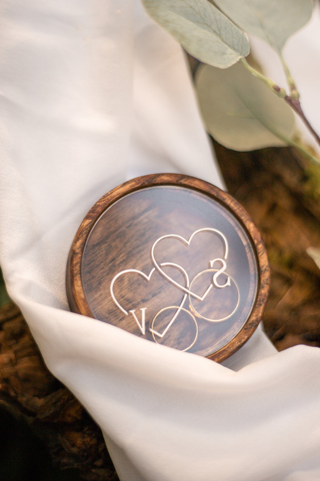 Round Wedding Ring Box | Personalized Wooden Ring Bearer Box