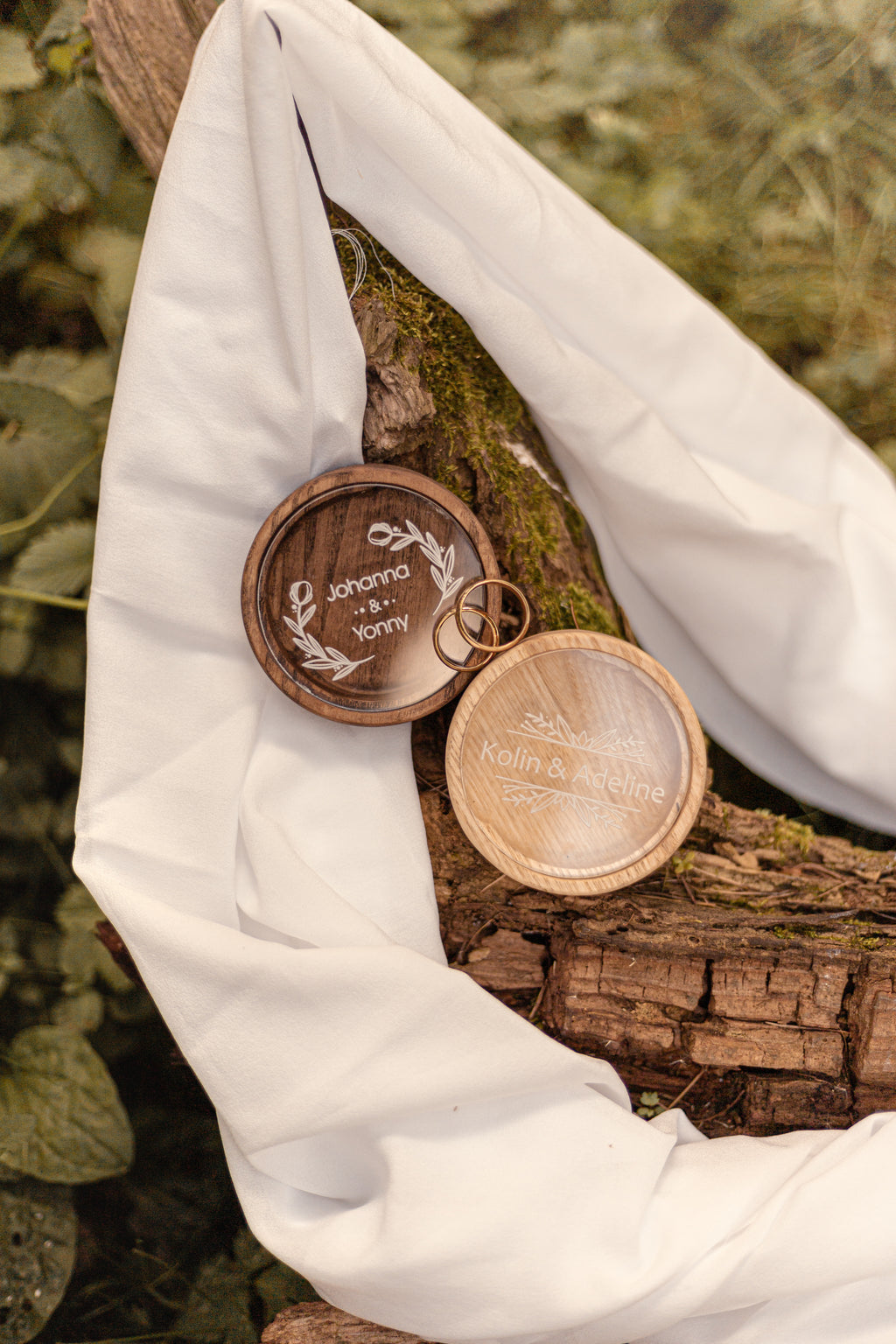 Round Wedding Ring Box | Personalized Wooden Ring Bearer Box