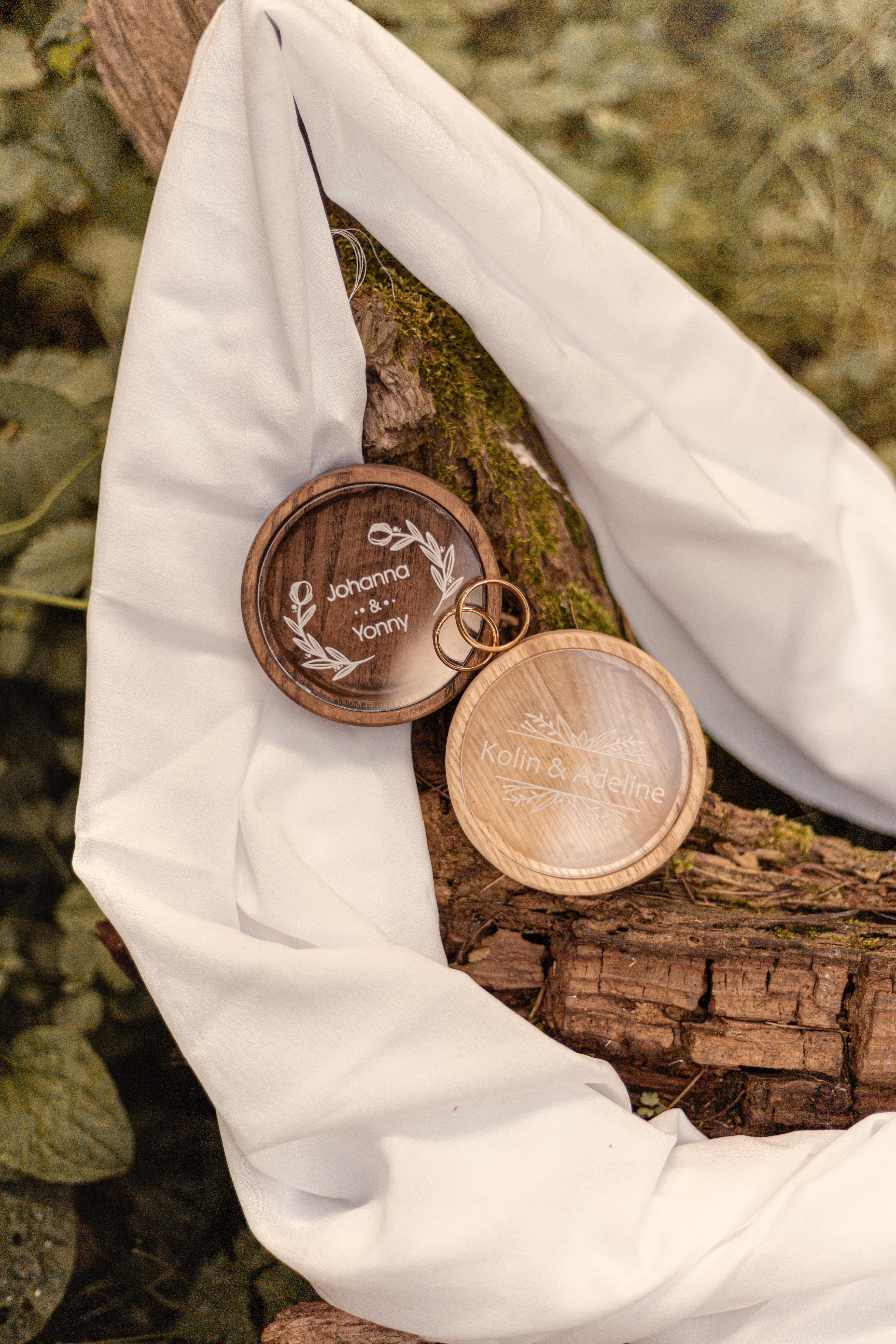 Round Wedding Ring Box | Personalized Wooden Ring Bearer Box