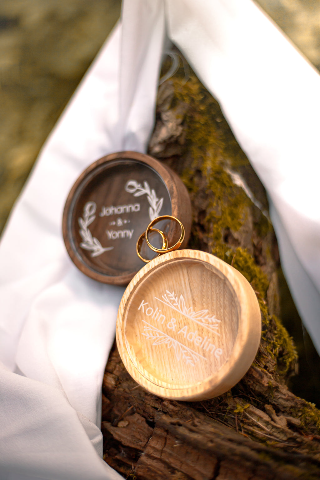 Round Wedding Ring Box | Personalized Wooden Ring Bearer Box