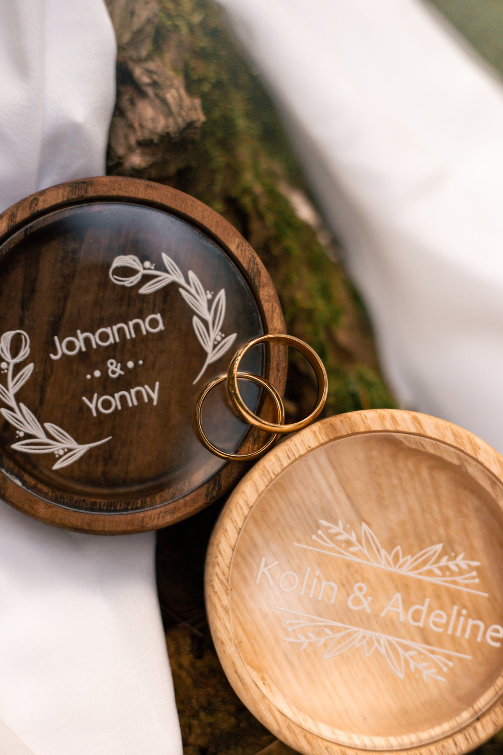 Round Wedding Ring Box | Personalized Wooden Ring Bearer Box