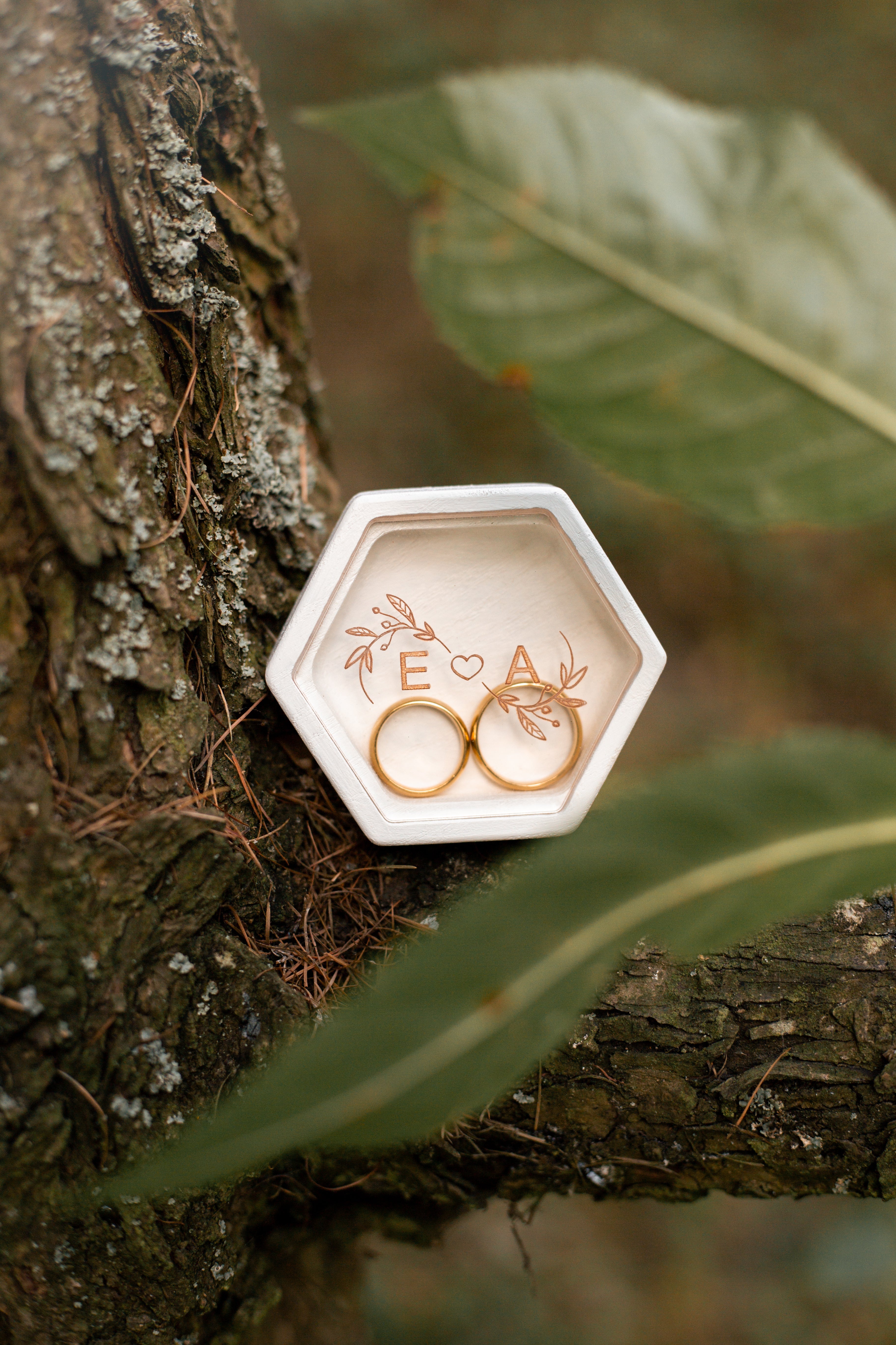 Hexagon Wedding Ring Box | Personalized Velvet Ring Bearer Box