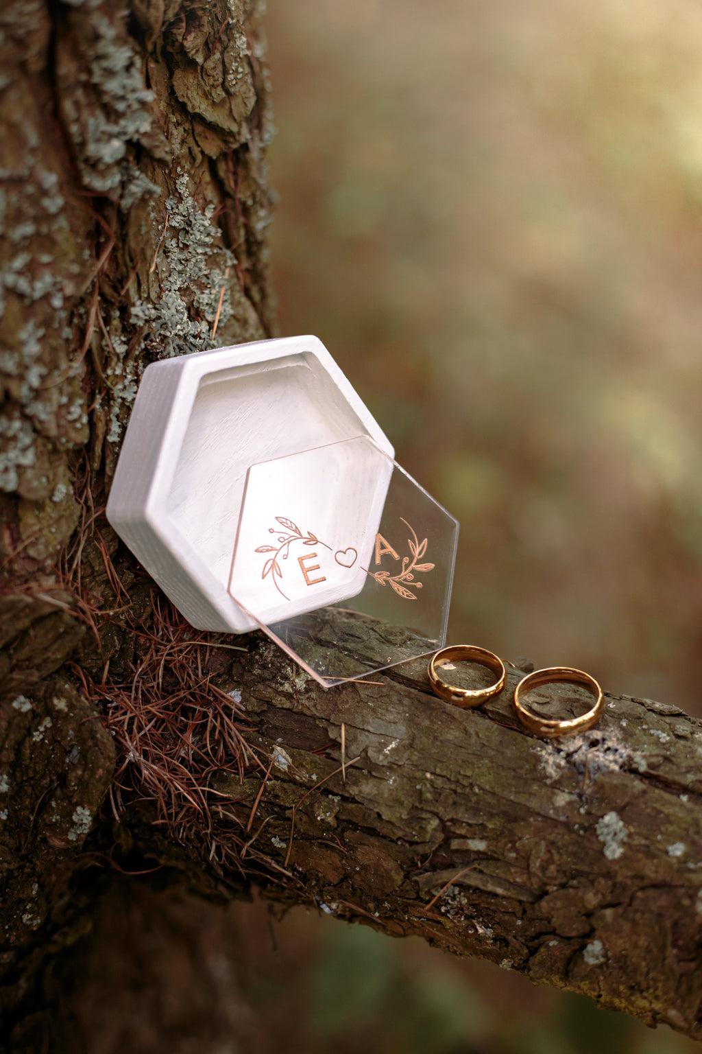 Hexagon Wedding Ring Box | Personalized Velvet Ring Bearer Box