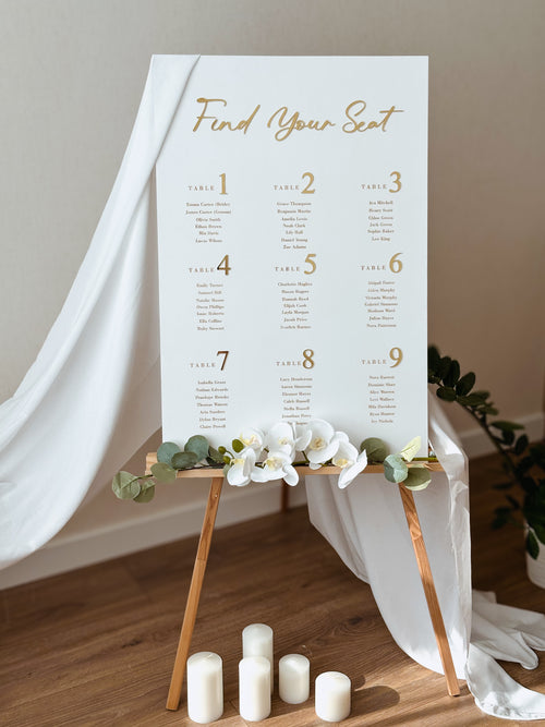 Personalized wedding seating chart with custom guest names