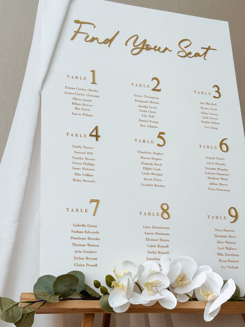Handmade wedding seating chart for reception display