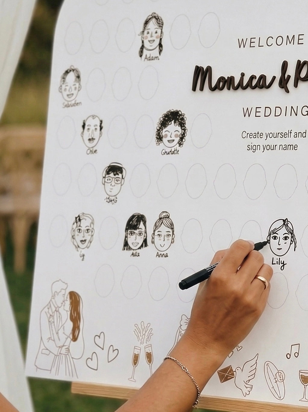 Handmade draw your face wedding sign medium size

