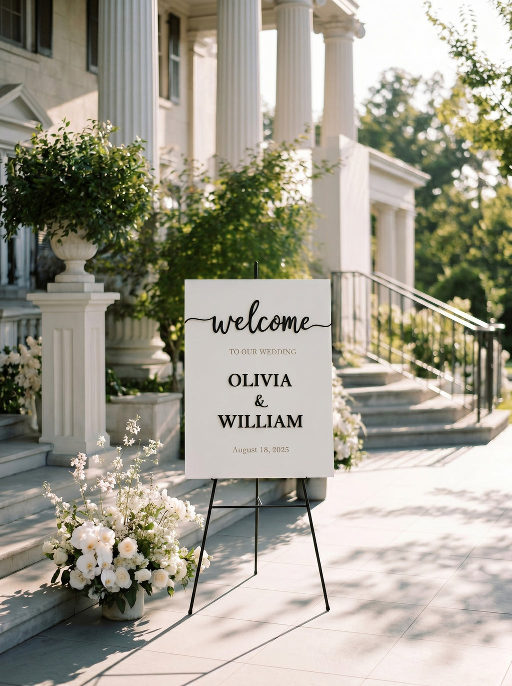 Custom wedding welcome sign with elegant script lettering
