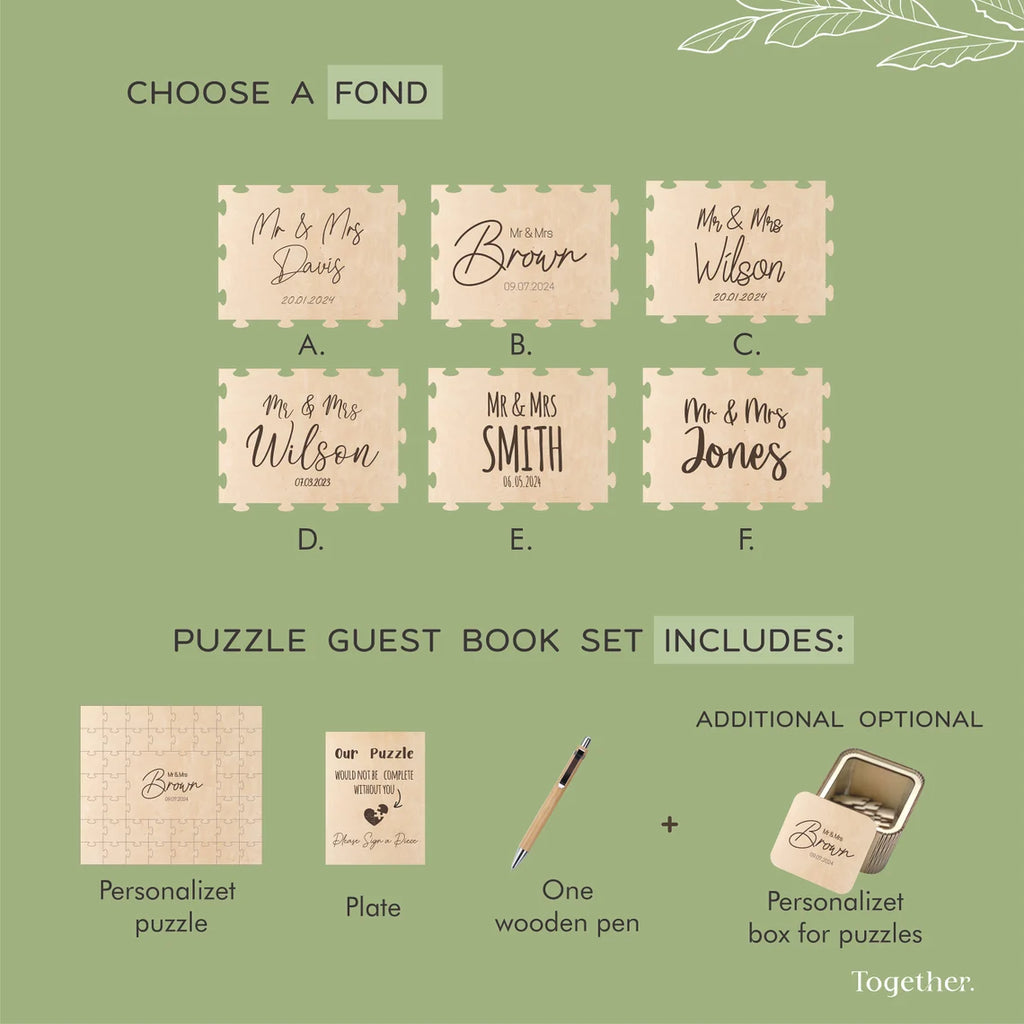 Handmade wooden wedding puzzle guest book set with box
