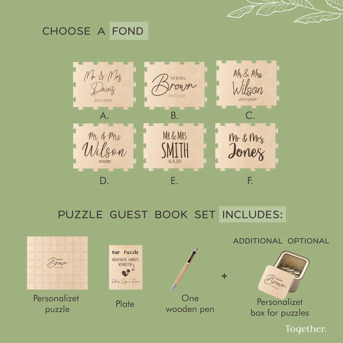 Handmade wooden wedding puzzle guest book set with box
