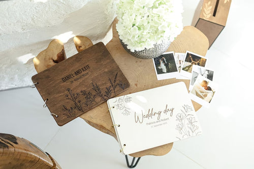 Custom wedding memory album with names and date