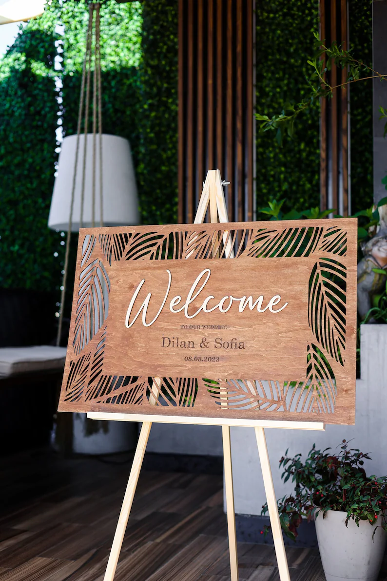 Personalized wedding welcome sign with custom names and date