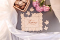 Wedding puzzle guest book pieces showing guest signatures
