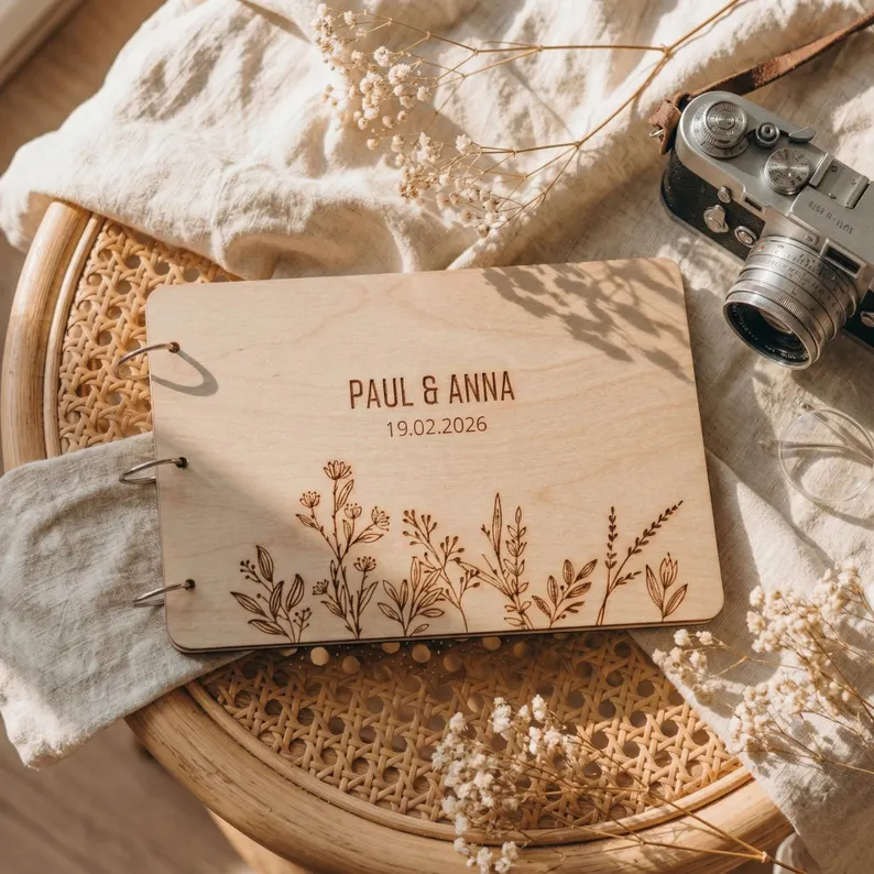 Personalized wedding photo album with custom cover design