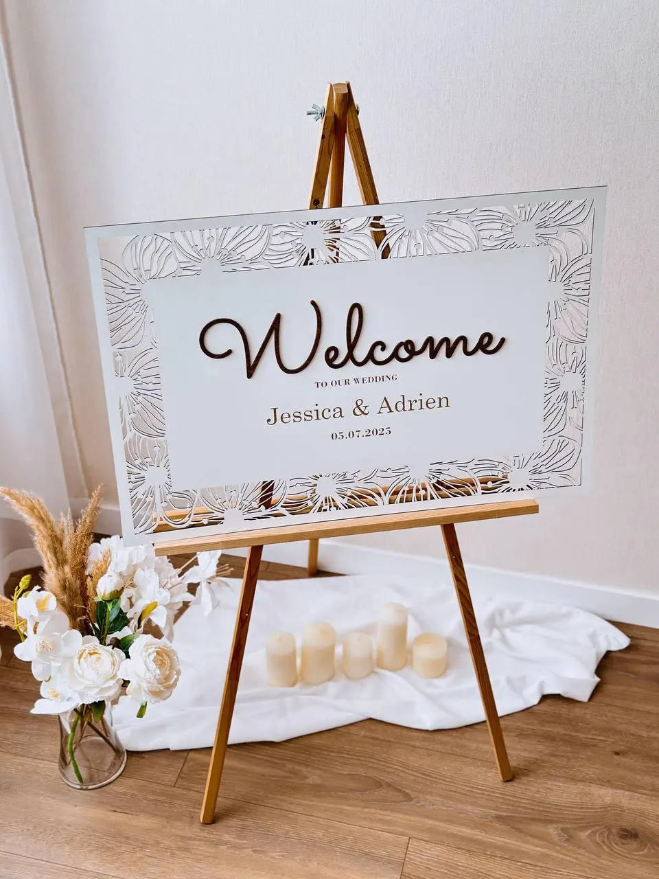 Floral Wedding Welcome Sign | Personalized Wooden Board