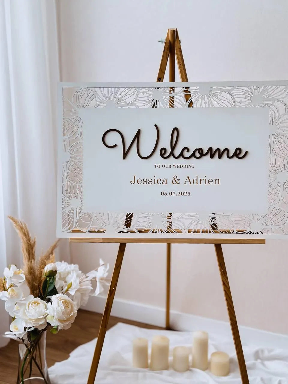 Floral Wedding Welcome Sign | Personalized Wooden Board