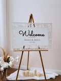 3D floral laser-cut wedding welcome sign in white wood
