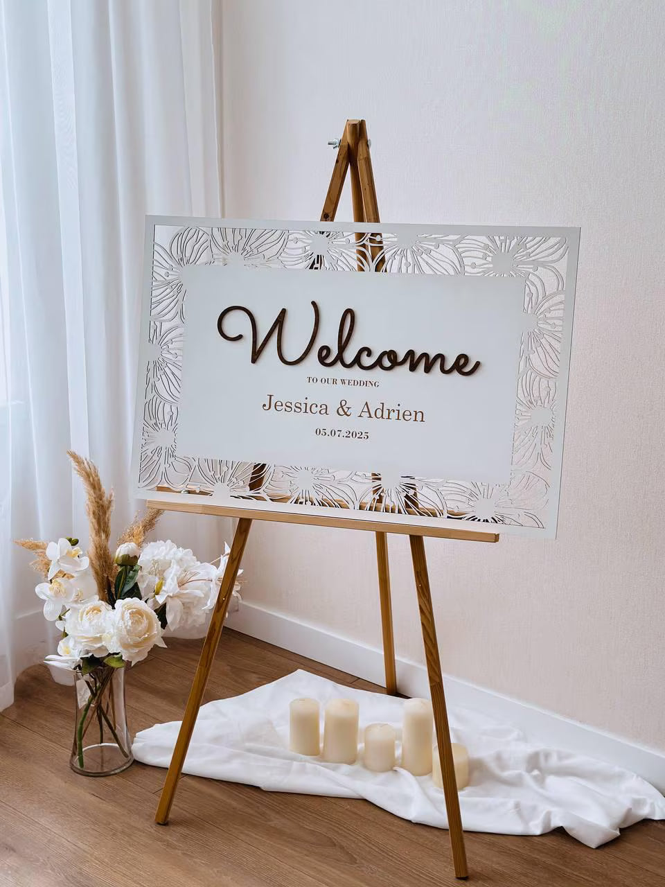 Floral Wedding Welcome Sign | Personalized Wooden Board