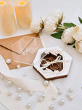 Personalized hexagonal wedding ring box with custom name engraving
