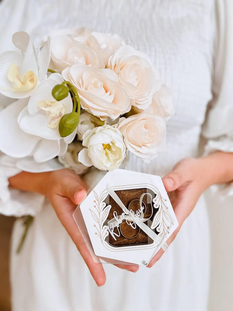 Personalized Ring Box with Custom Name Engraving | Hexagonal Wedding Ring Box | Proposal Ring Box | Acrylic Window Keepsake Box