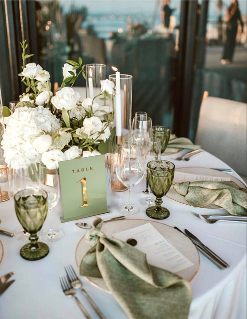 Sage green wedding table numbers for elegant table decor