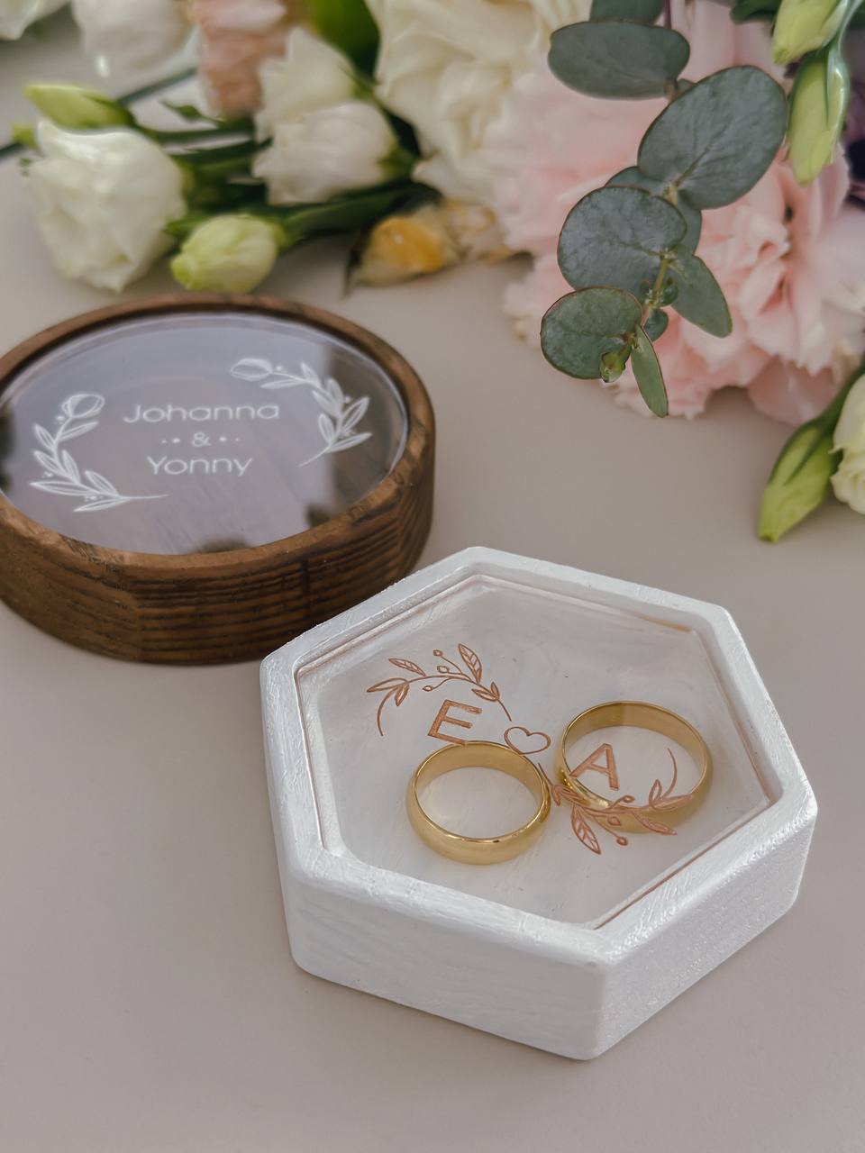Hexagon Wedding Ring Box | Personalized Velvet Ring Bearer Box