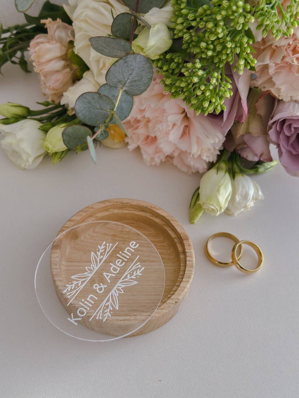 Round Wedding Ring Box | Personalized Wooden Ring Bearer Box