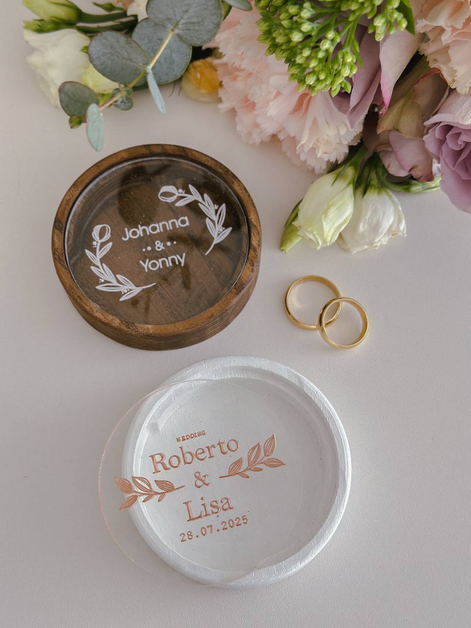 Round Wedding Ring Box | Personalized Wooden Ring Bearer Box