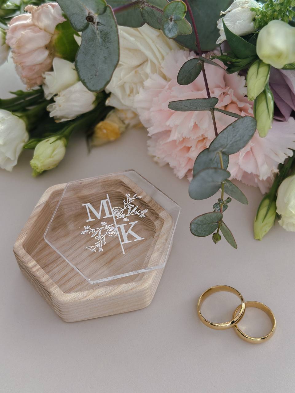 Hexagon Wedding Ring Box | Personalized Velvet Ring Bearer Box