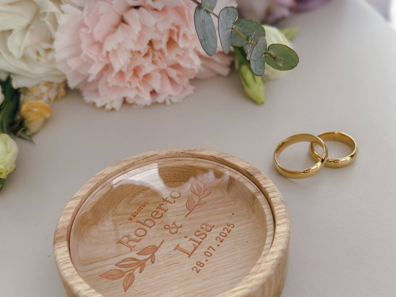 Round Wedding Ring Box | Personalized Wooden Ring Bearer Box