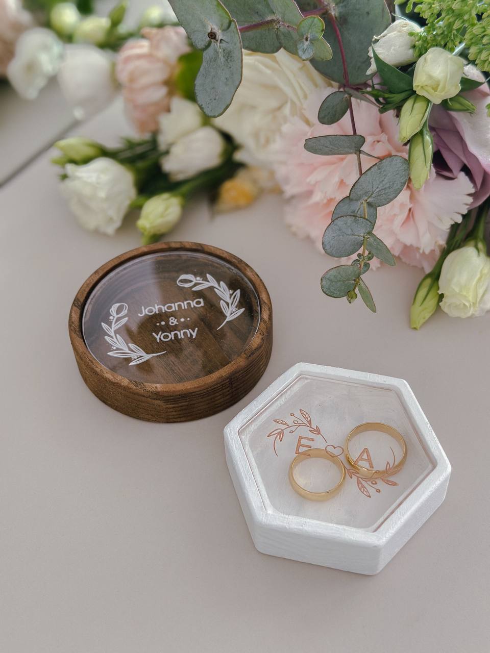 Round Wedding Ring Box | Personalized Wooden Ring Bearer Box
