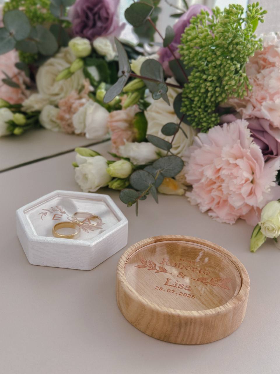 Hexagon Wedding Ring Box | Personalized Velvet Ring Bearer Box