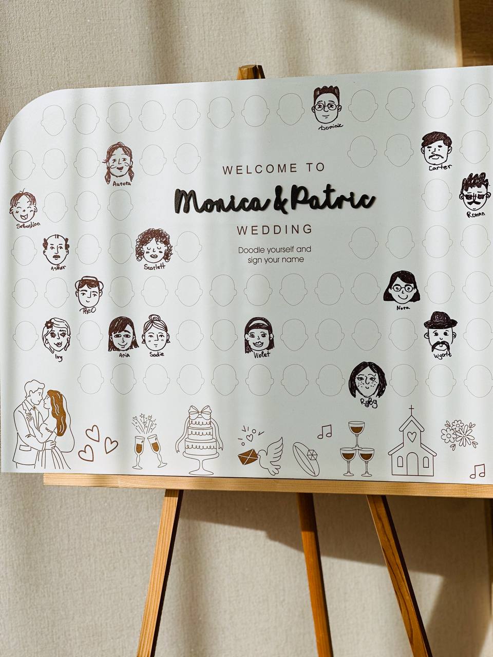 Draw Your Face Wedding Guest Book | Wooden Sign