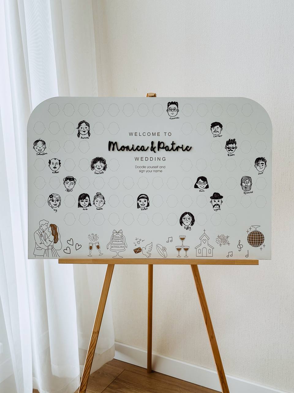 Draw Your Face Wedding Guest Book | Wooden Sign