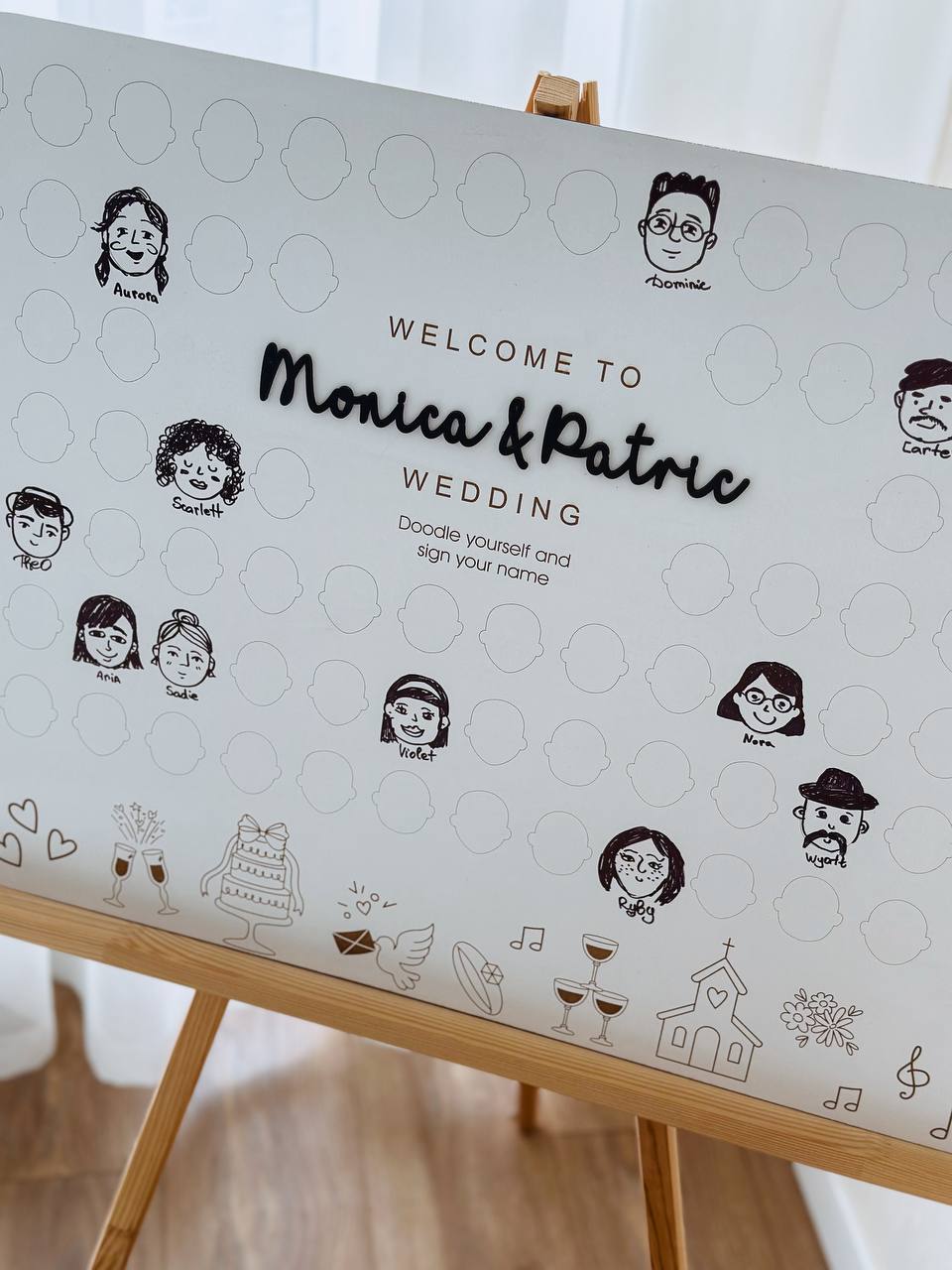 Draw Your Face Wedding Guest Book | Wooden Sign