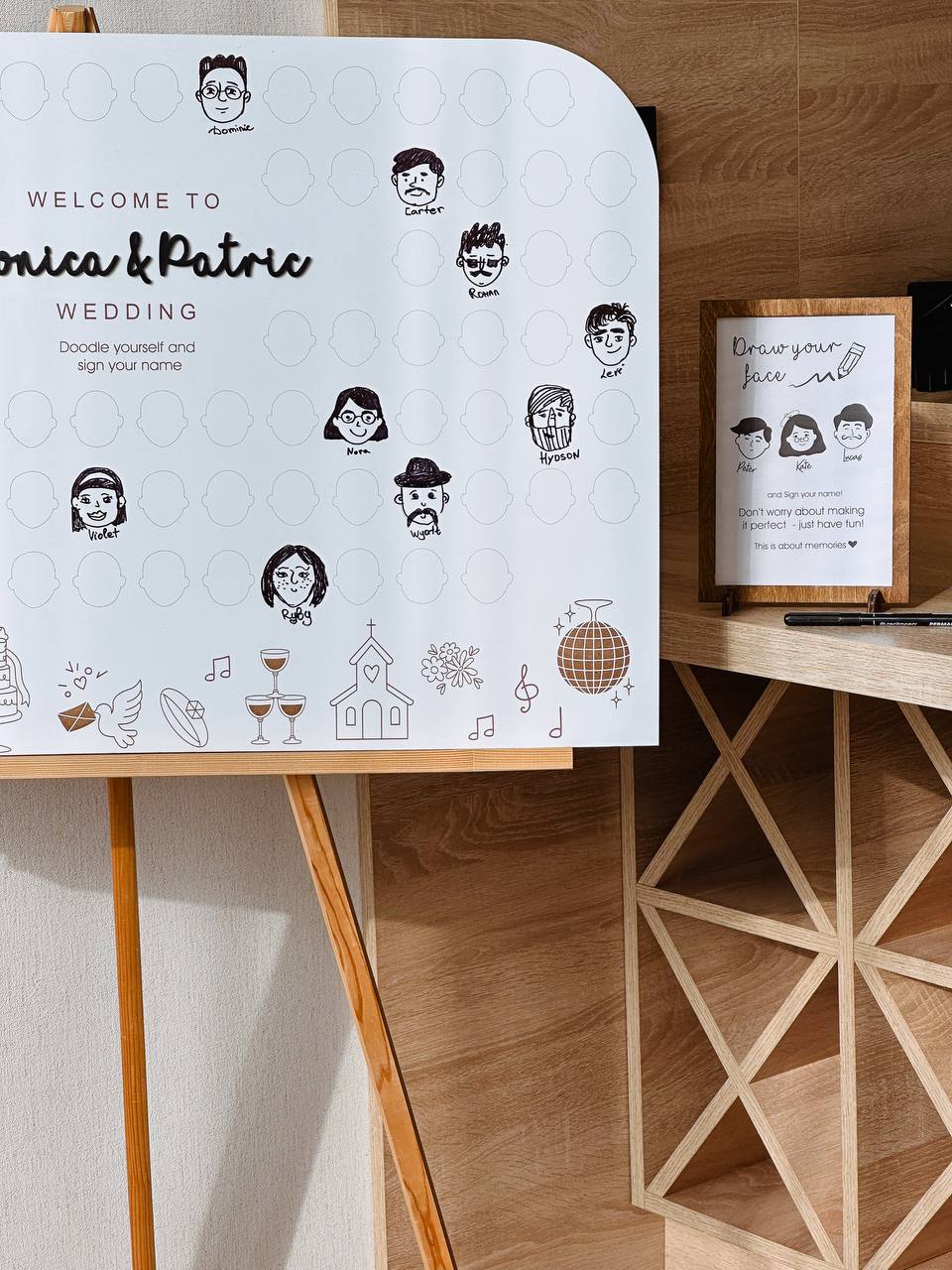 Draw Your Face Wedding Guest Book | Wooden Sign