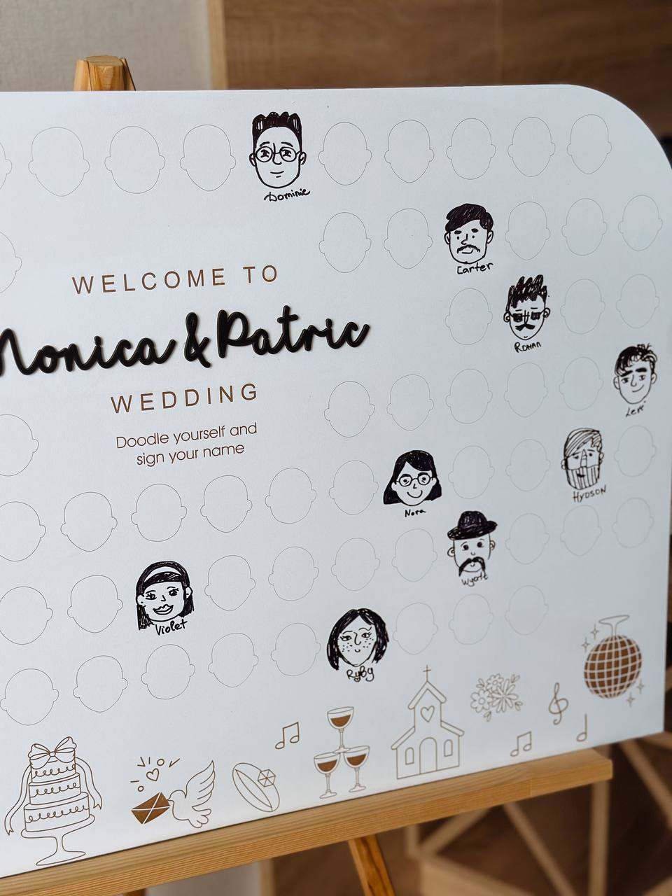 Draw Your Face Wedding Guest Book | Wooden Sign