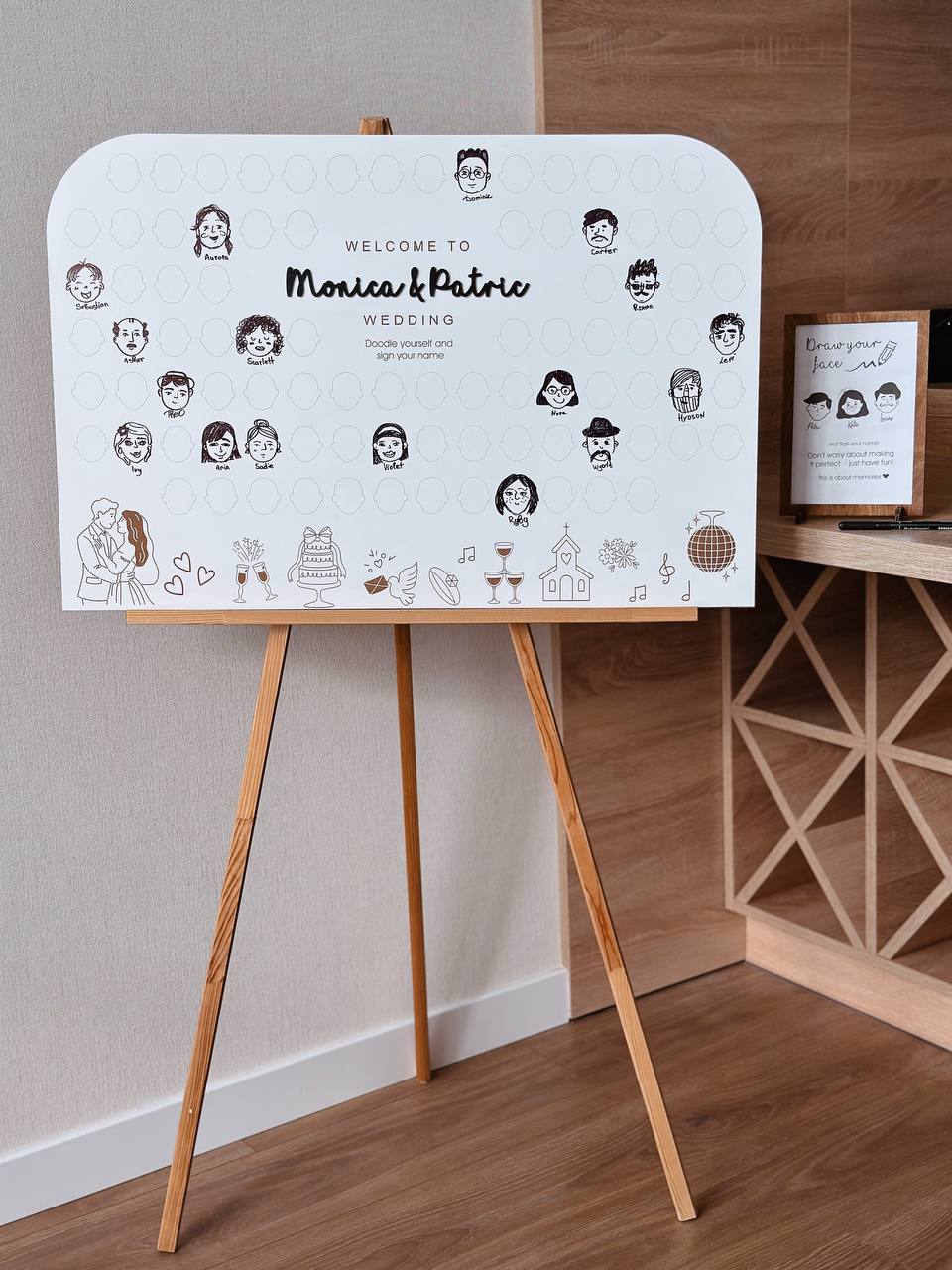 Draw Your Face Wedding Guest Book | Wooden Sign